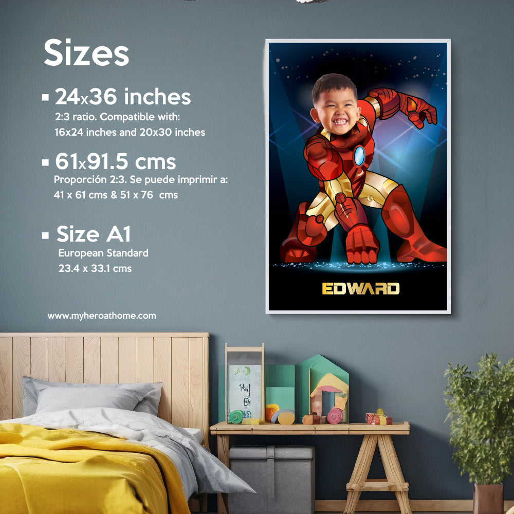 Personalized Ironman Gifts with kid as his favorite Avenger, Ironman Poster with photo. 429GF