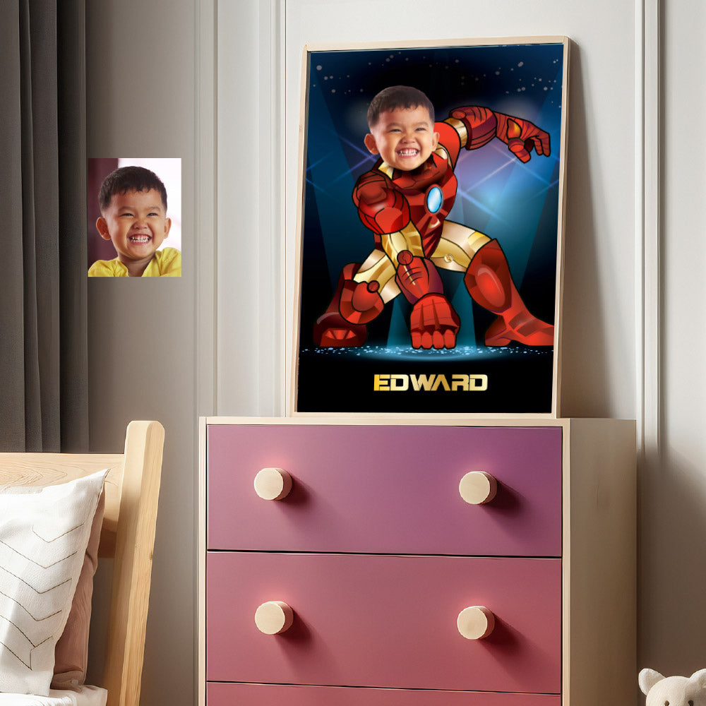 Personalized Ironman Gifts with kid as his favorite Avenger, Ironman Poster with photo. 429GF