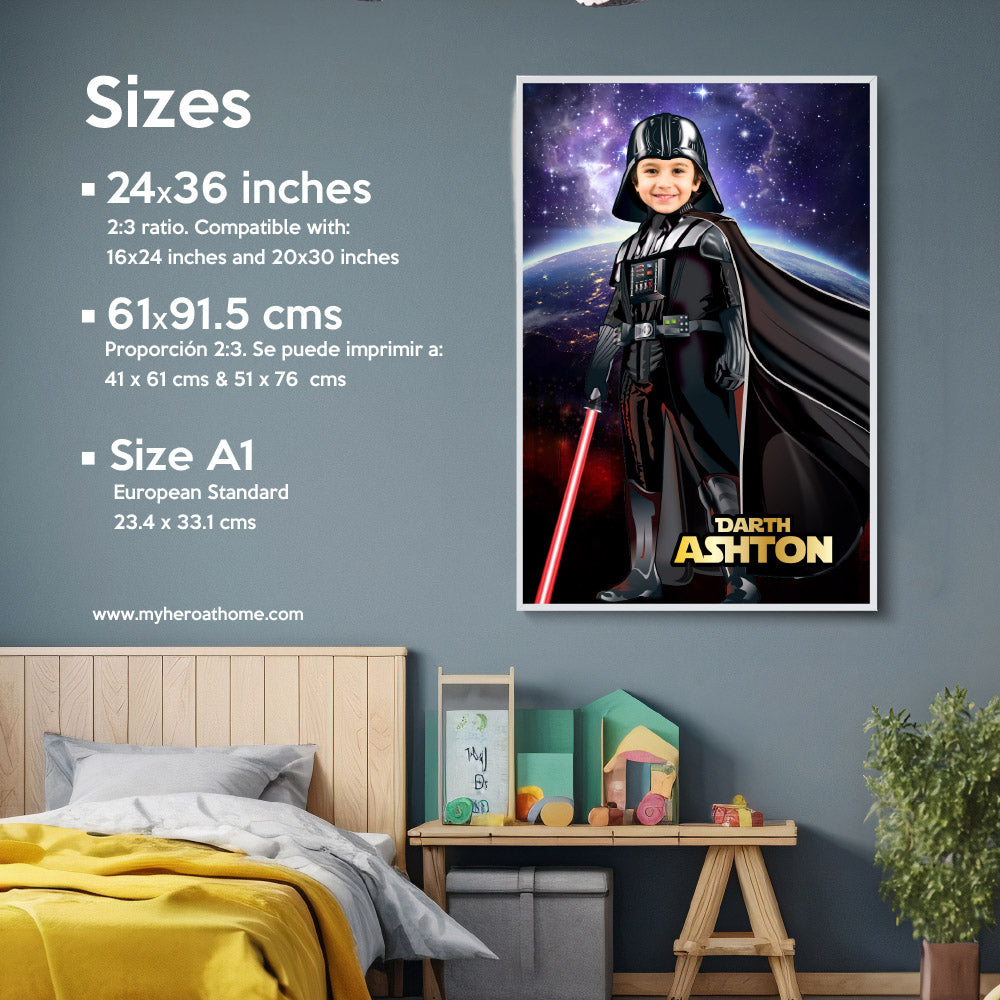 Personalized Darth Vader Poster Gift with kid as the star, Dark Side photo print. 431GF