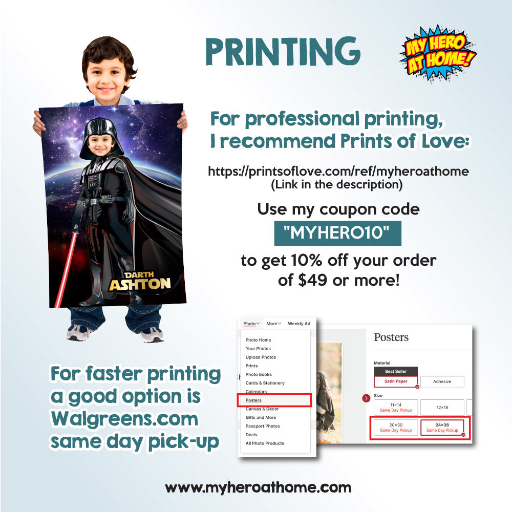 Personalized Darth Vader Poster Gift with kid as the star, Dark Side photo print. 431GF