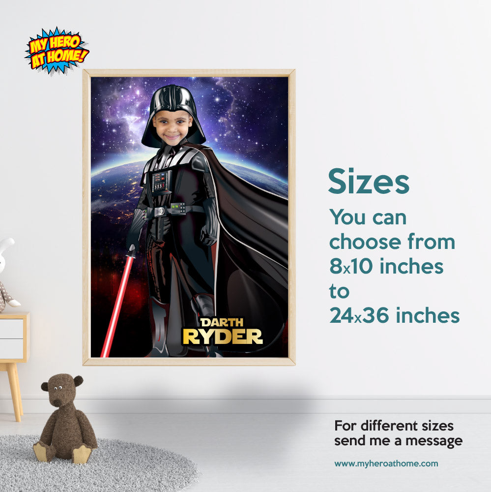 Custom Darth Vader Poster with your kid as Anakin Skywalker, Star Wars Dark Side Printable Gift for kids. 431PT