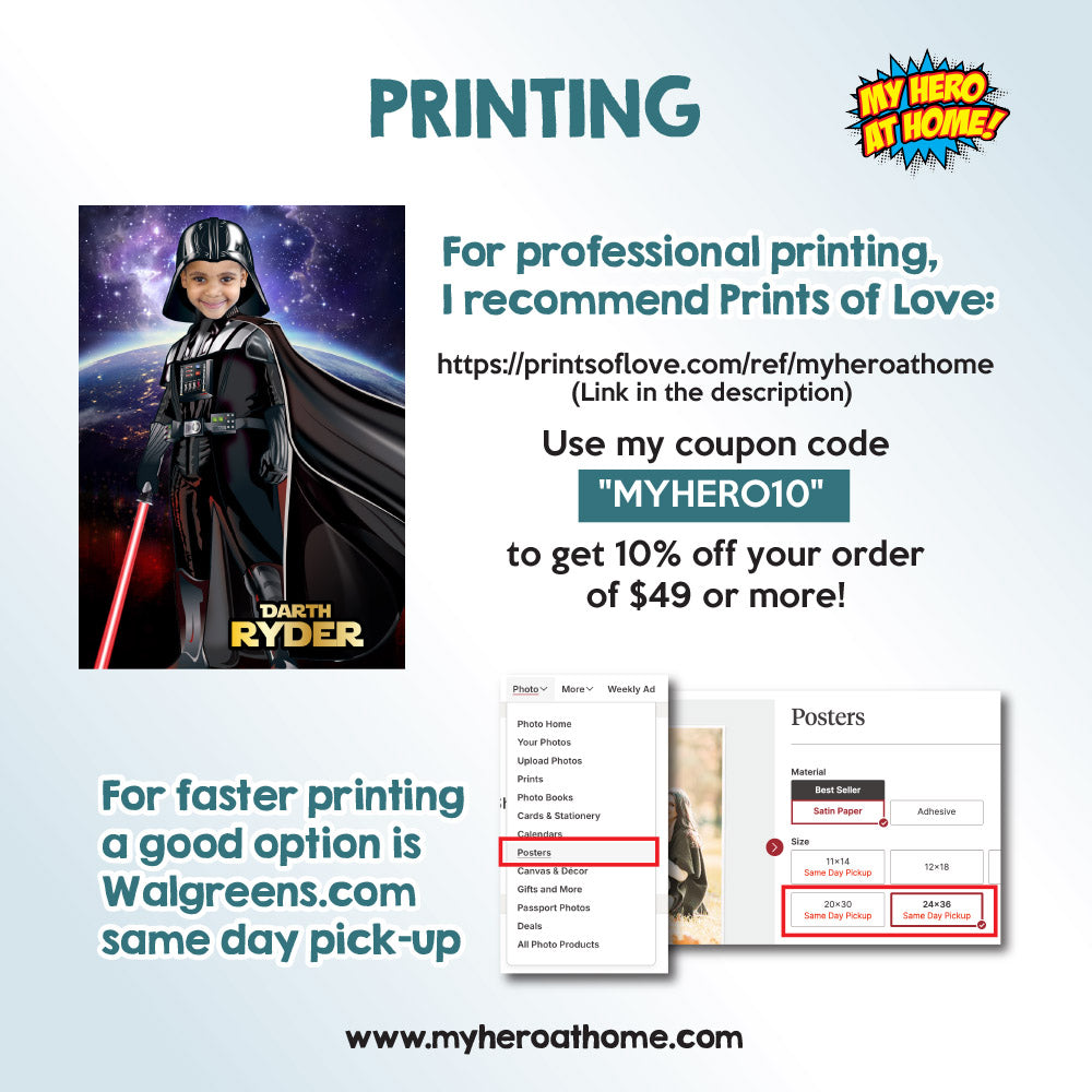 Custom Darth Vader Poster with your kid as Anakin Skywalker, Star Wars Dark Side Printable Gift for kids. 431PT