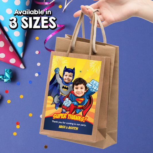 Joint Baby Batman and Superman Thank You and Favor Tags with photos. 446TY