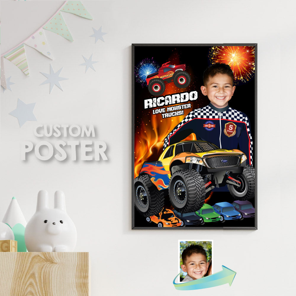 Monster Truck Photo Poster, Monster Jam Poster with photo, Custom Monster Truck Printable Gifts. 452