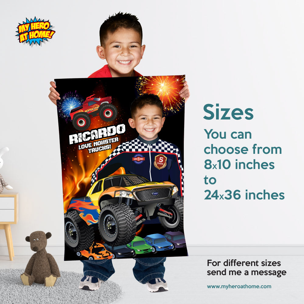 Monster Truck Photo Poster, Monster Jam Poster with photo, Custom Monster Truck Printable Gifts. 452