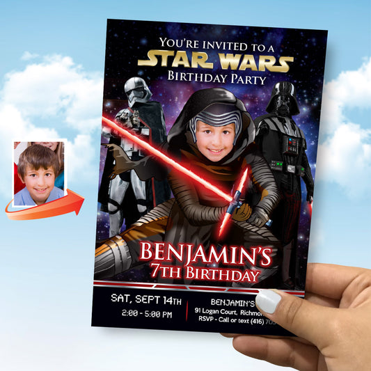 Custom Kylo Ren Birthday Party Invitation with Child as Kylo Ren. 457IN
