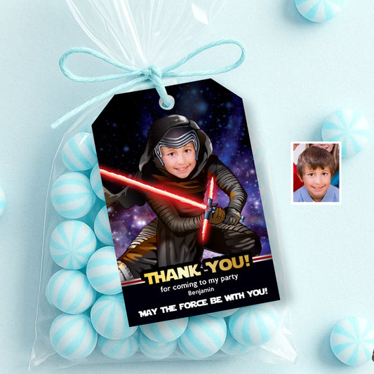 Custom Kylo Ren thank you and favor tags with birthday kid as the star. 457TY