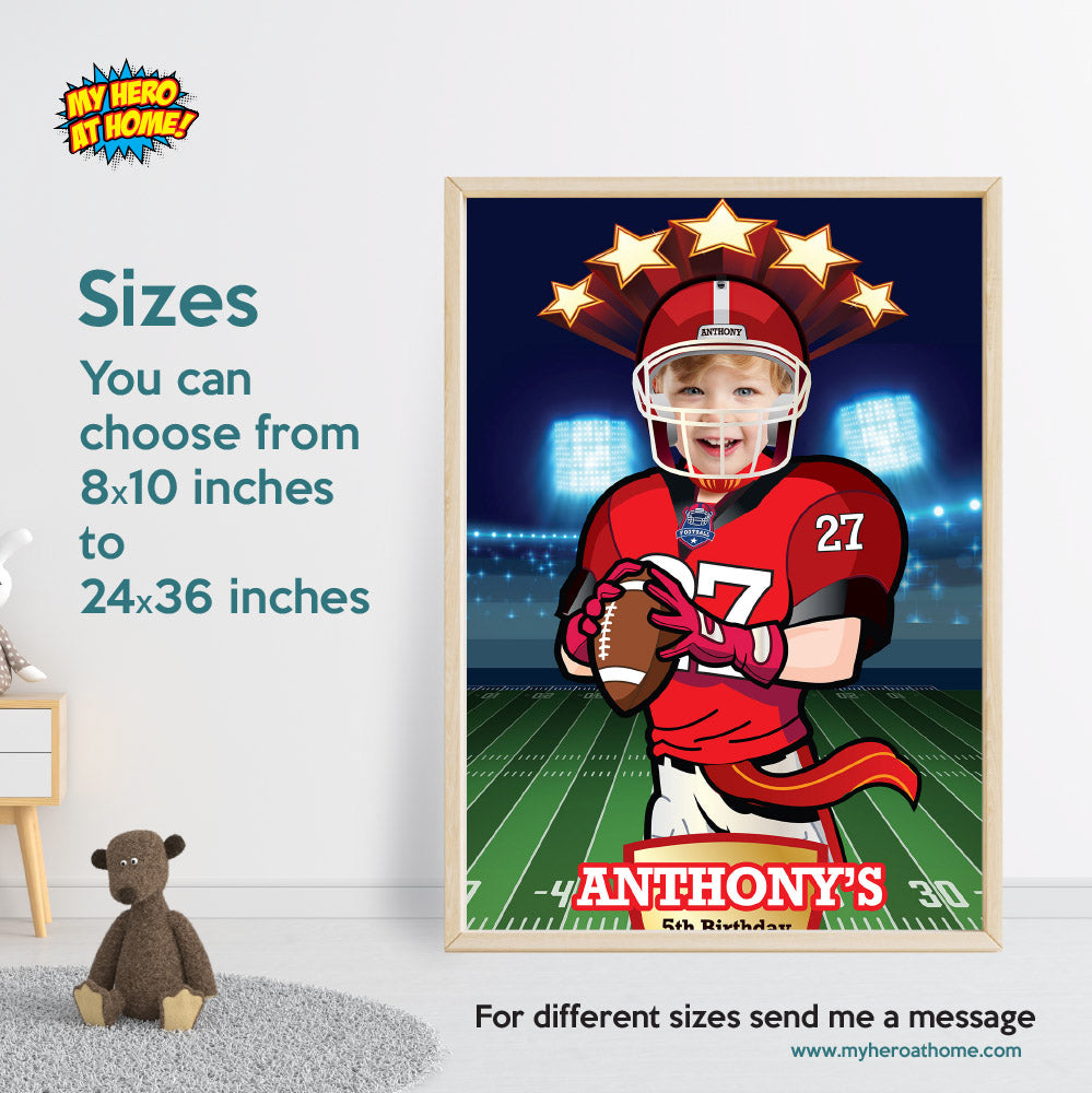 Personalized Football Poster with kid as the star, Custom Printable Football Gifts. 465