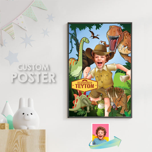 Dinosaurs Poster with your kid as the star, T-Rex Poster Decor, Dinousars Gifts with photo. 468