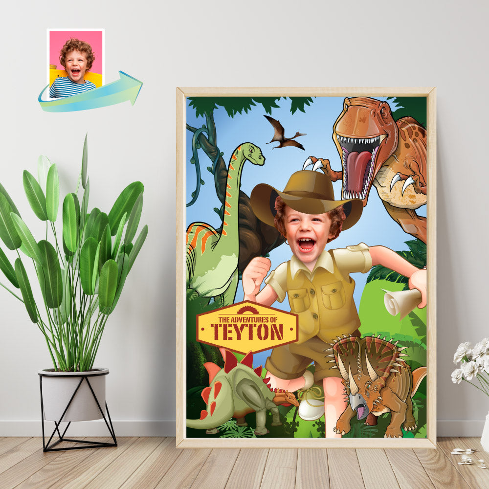 Dinosaurs Poster with your kid as the star, T-Rex Poster Decor, Dinousars Gifts with photo. 468