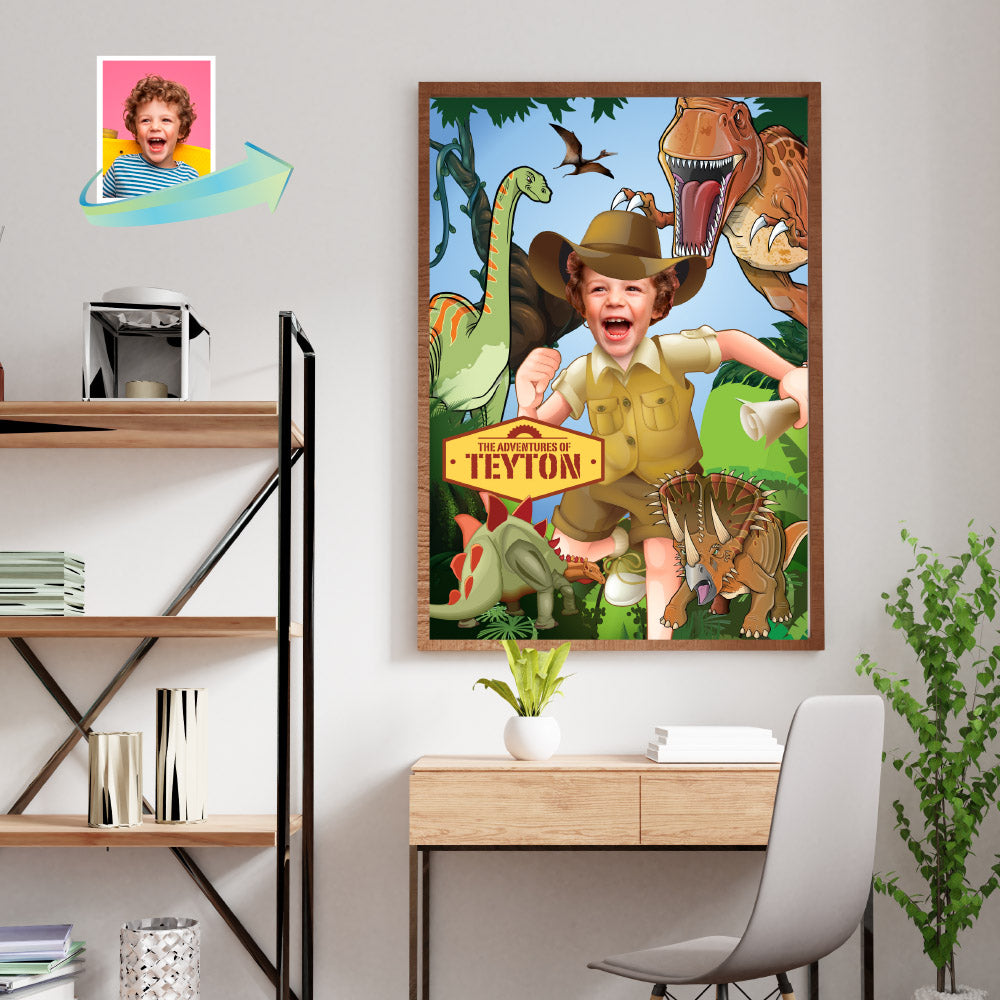 Dinosaurs Poster with your kid as the star, T-Rex Poster Decor, Dinousars Gifts with photo. 468