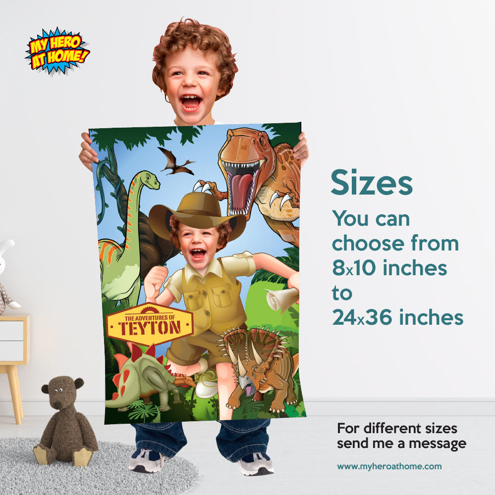 Dinosaurs Poster with your kid as the star, T-Rex Poster Decor, Dinousars Gifts with photo. 468