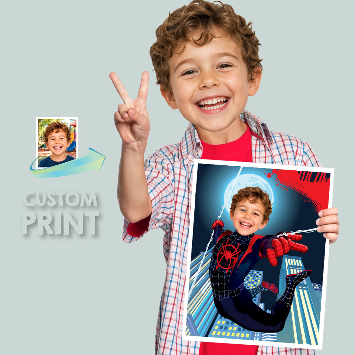 Personalized Spider-Verse Gifts Prints Featuring Child as Miles Morales. 471