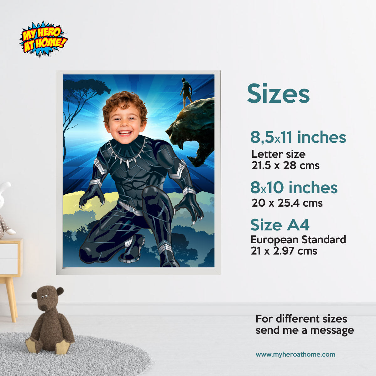 Personalized Black Panther Print Gifts Featuring Child as Favorite Superhero. 472