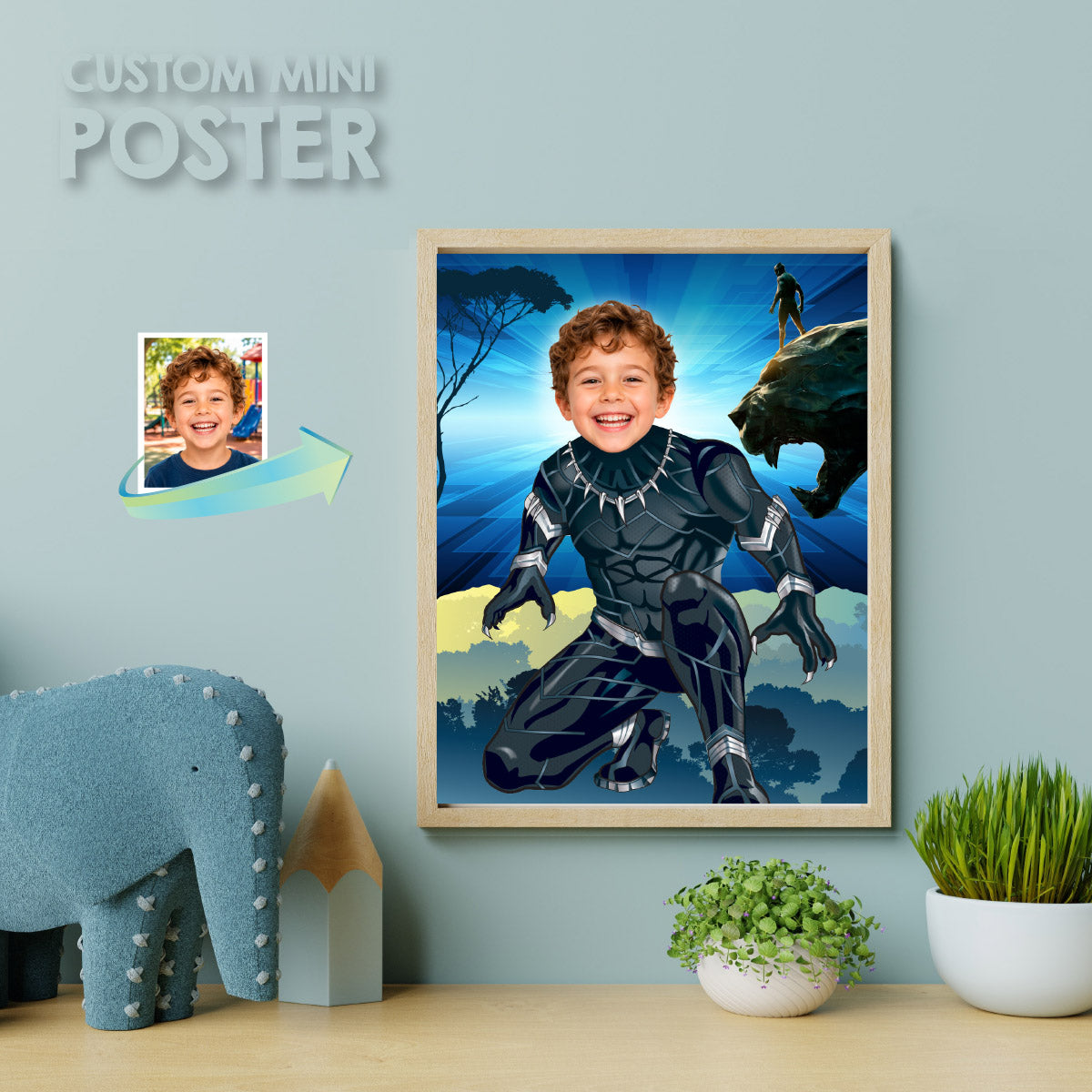 Personalized Black Panther Print Gifts Featuring Child as Favorite Superhero. 472