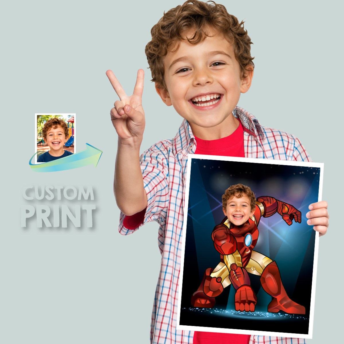 Personalized Iron Man Print Gifts with Child as Favorite Superhero. 474