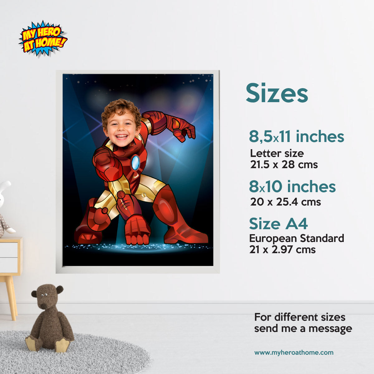 Personalized Iron Man Print Gifts with Child as Favorite Superhero. 474