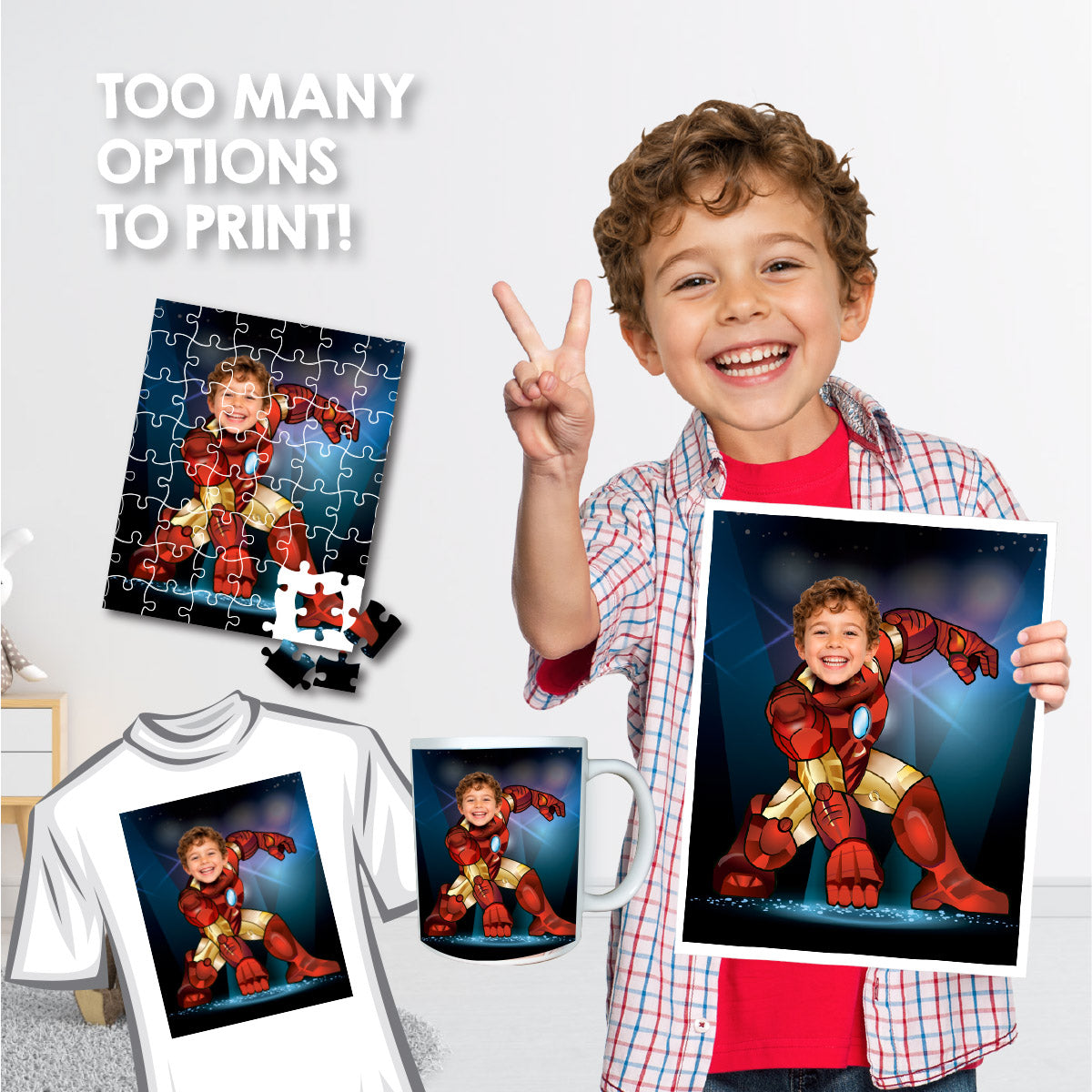 Personalized Iron Man Print Gifts with Child as Favorite Superhero. 474
