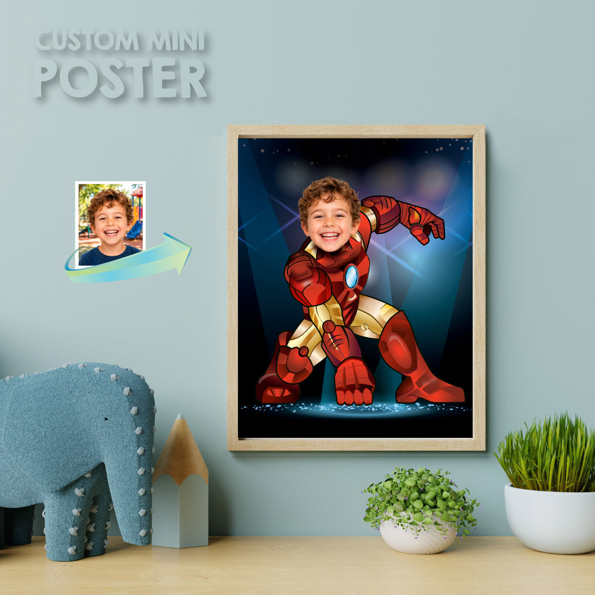 Personalized Iron Man Print Gifts with Child as Favorite Superhero. 474