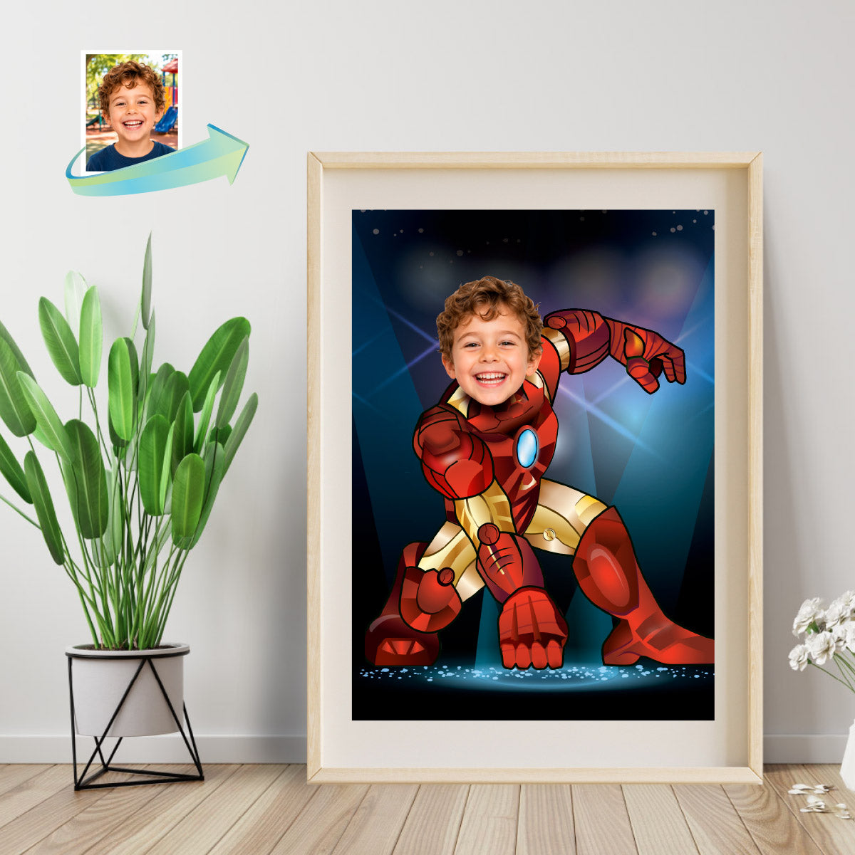 Personalized Iron Man Print Gifts with Child as Favorite Superhero. 474