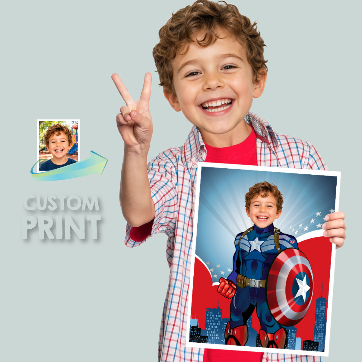 Personalized Captain America Print Featuring Child as his Favorite Superhero. 476