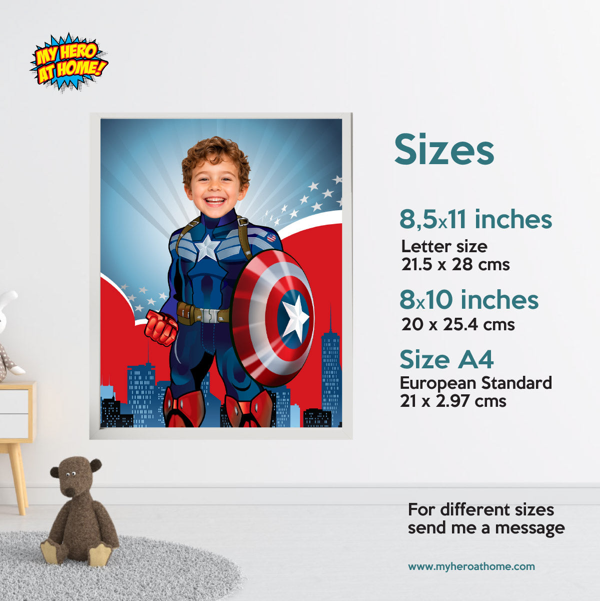 Personalized Captain America Print Featuring Child as his Favorite Superhero. 476