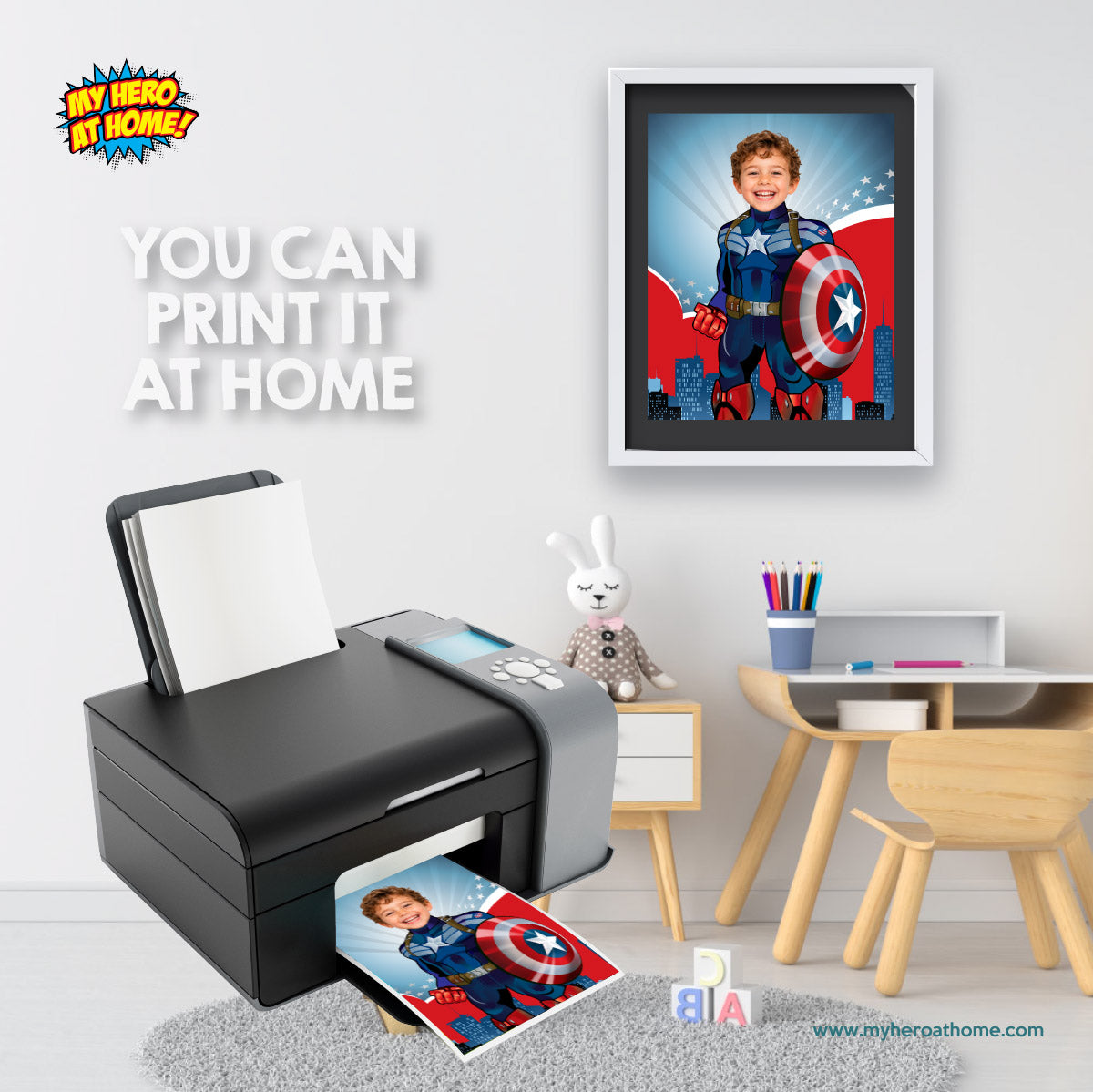Personalized Captain America Print Featuring Child as his Favorite Superhero. 476