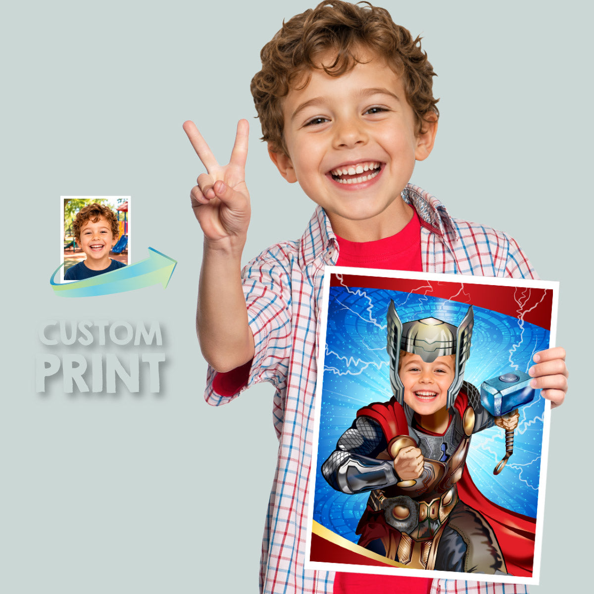 Personalized Thor Print Gift Featuring Child as Favorite Superhero, Kids Room Decor. 477