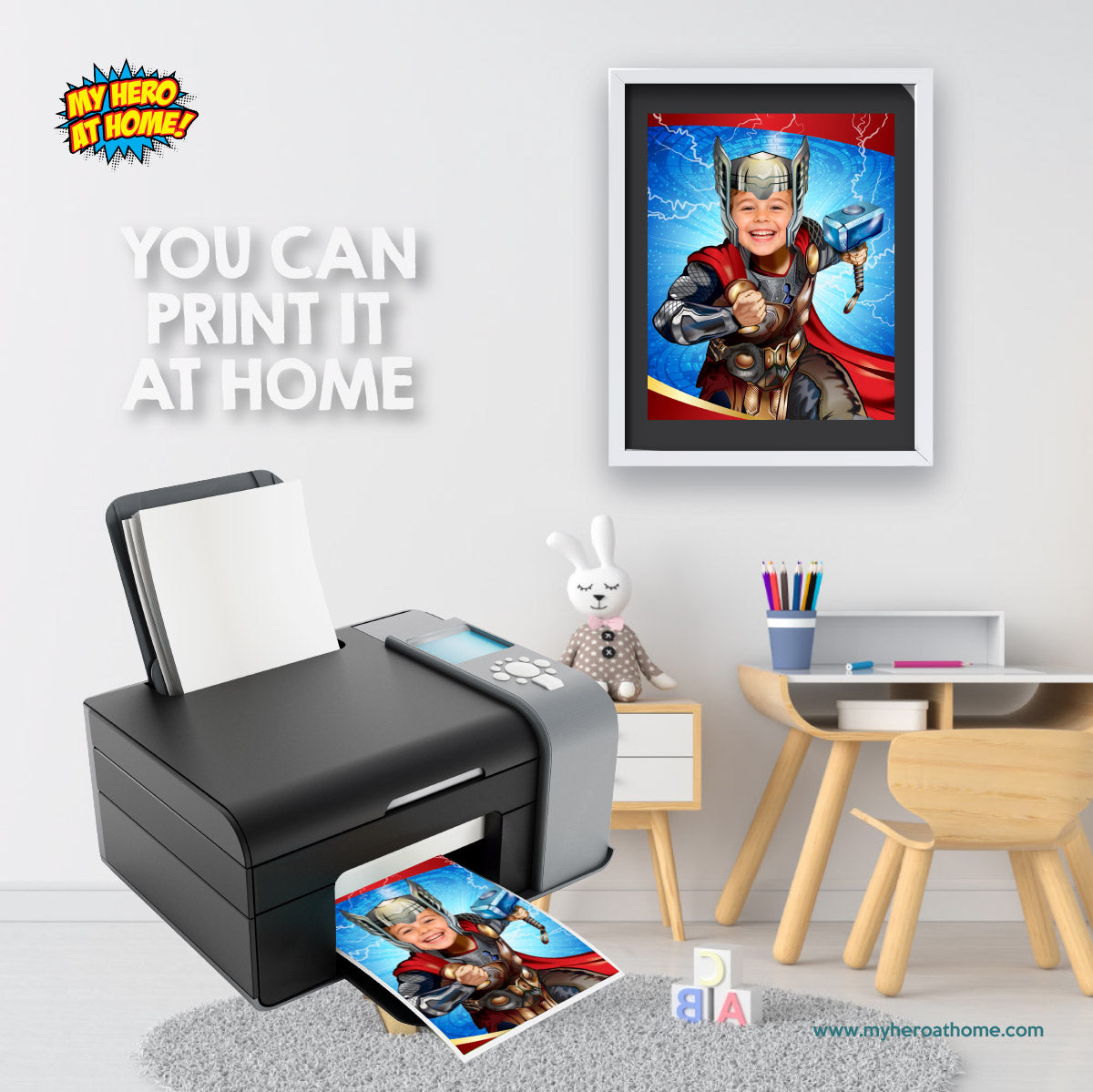 Personalized Thor Print Gift Featuring Child as Favorite Superhero, Kids Room Decor. 477