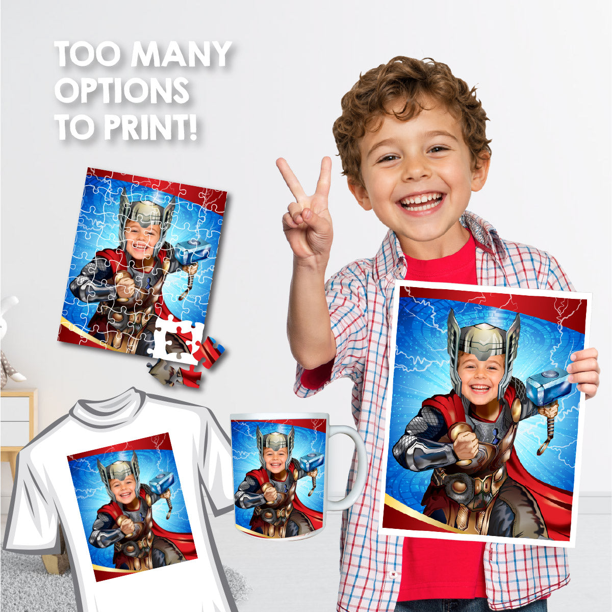 Personalized Thor Print Gift Featuring Child as Favorite Superhero, Kids Room Decor. 477