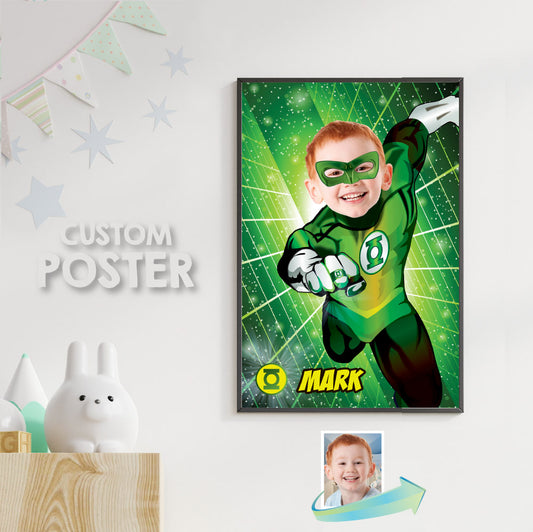 Custom Green Lantern Gifts with photo of your kid, Green Lantern Photo Poster. 482B
