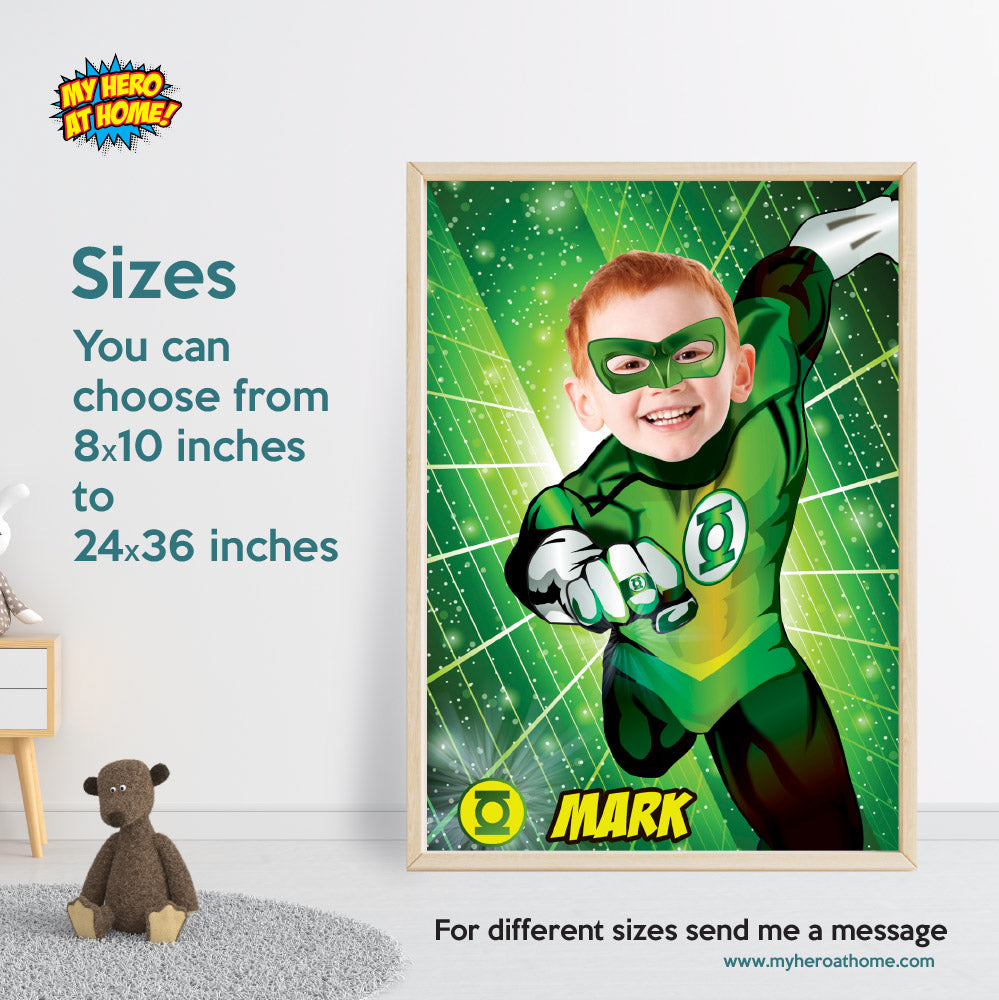 Custom Green Lantern Gifts with photo of your kid, Green Lantern Photo Poster. 482B