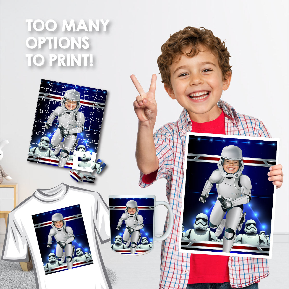 Personalized Star Wars Dark Side Print Gift Featuring Child as a Stormtrooper. 499