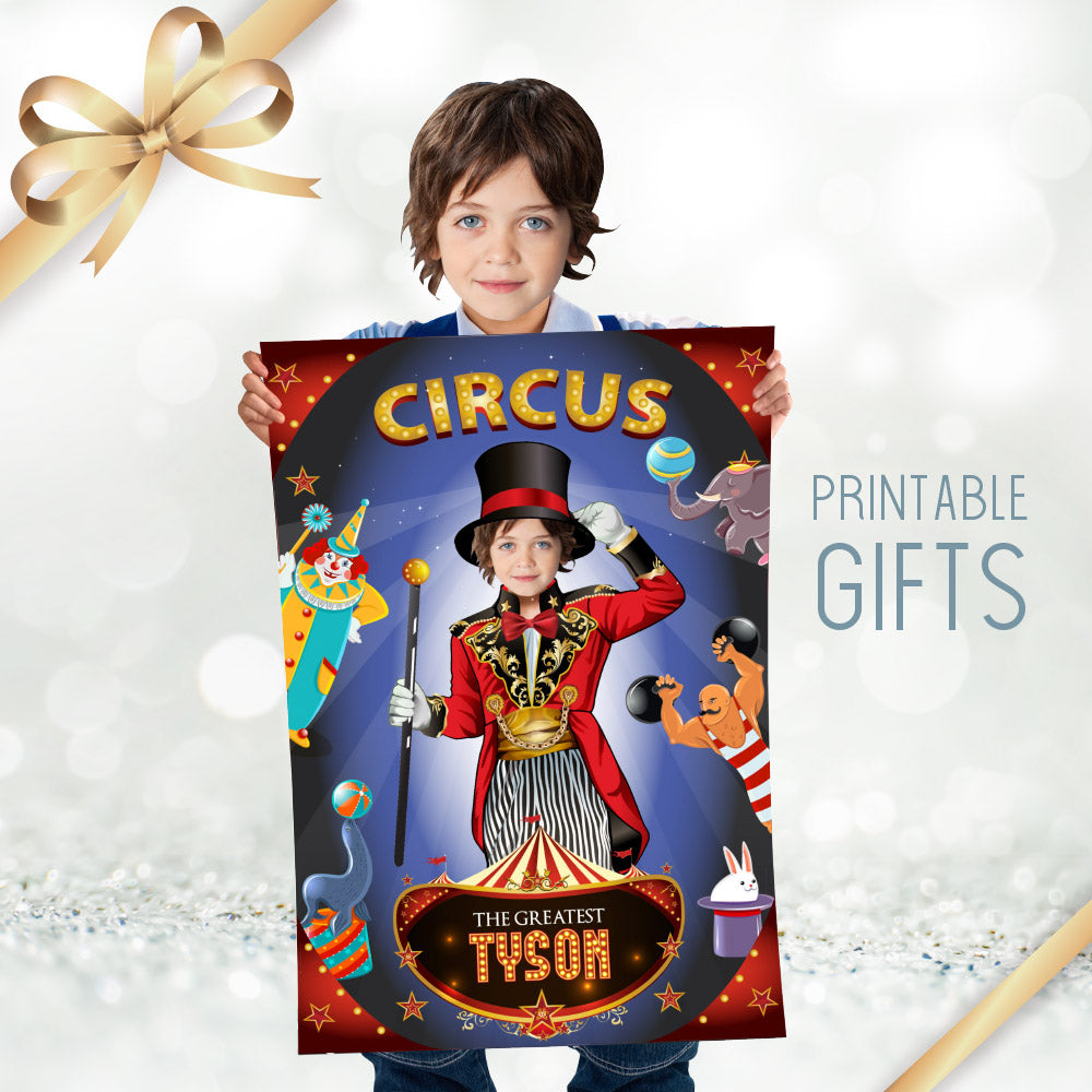 Custom Circus photo Poster, Circus Ringleader printable gifts, Carnival Gifts with kid as the Ringmaster. 509GF