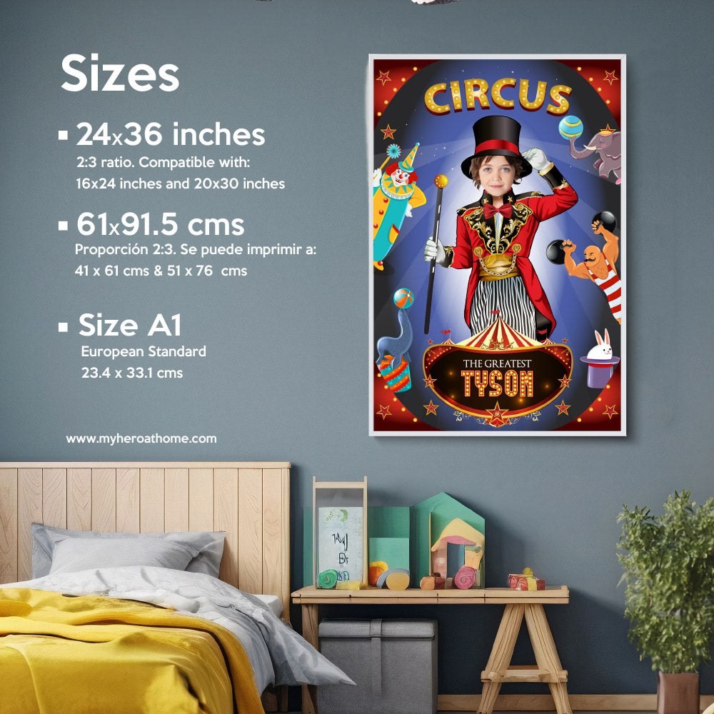 Custom Circus photo Poster, Circus Ringleader printable gifts, Carnival Gifts with kid as the Ringmaster. 509GF