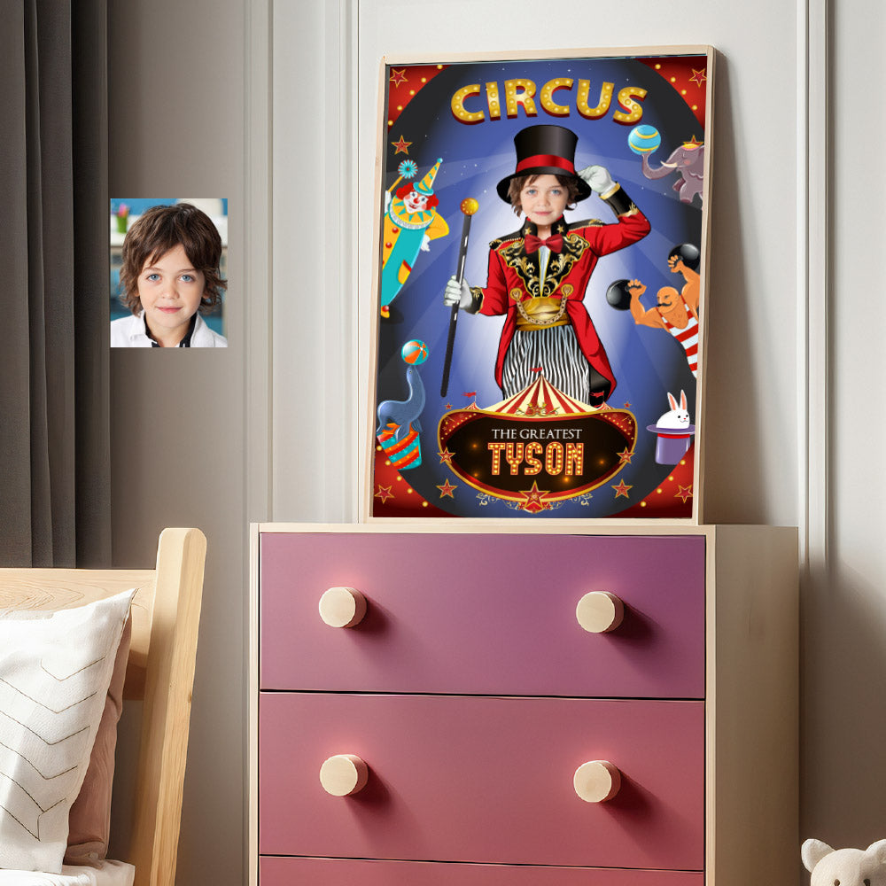 Custom Circus photo Poster, Circus Ringleader printable gifts, Carnival Gifts with kid as the Ringmaster. 509GF