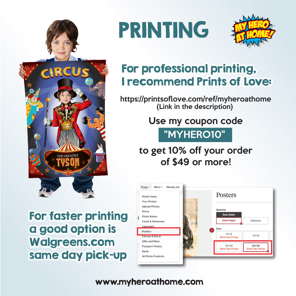 Custom Circus photo Poster, Circus Ringleader printable gifts, Carnival Gifts with kid as the Ringmaster. 509GF