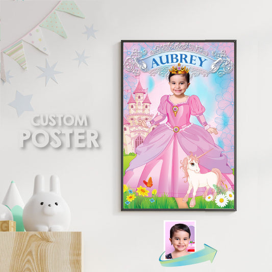 Princess Poster with photo, Pink Princess photo Poster, Custom Princess Unicorn Poster, Custom Princess Gifts. 514