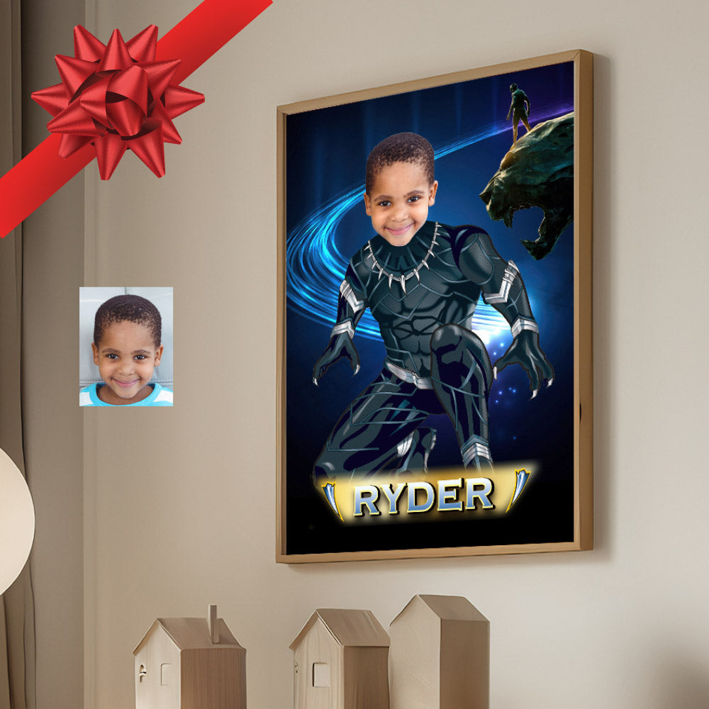 Printable Black Panther Poster with kid as T'Challa, Custom Black Panther gifts with photo. 529GF