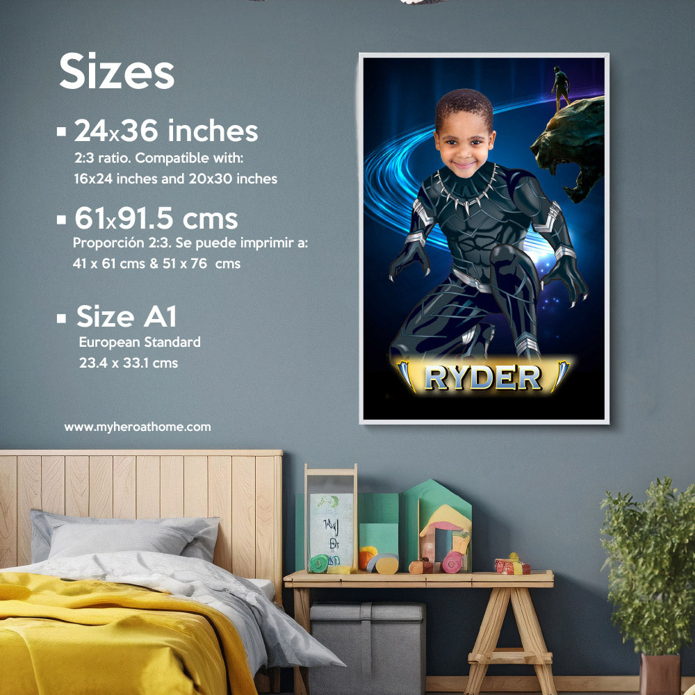 Printable Black Panther Poster with kid as T'Challa, Custom Black Panther gifts with photo. 529GF
