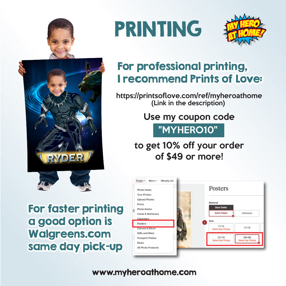 Printable Black Panther Poster with kid as T'Challa, Custom Black Panther gifts with photo. 529GF