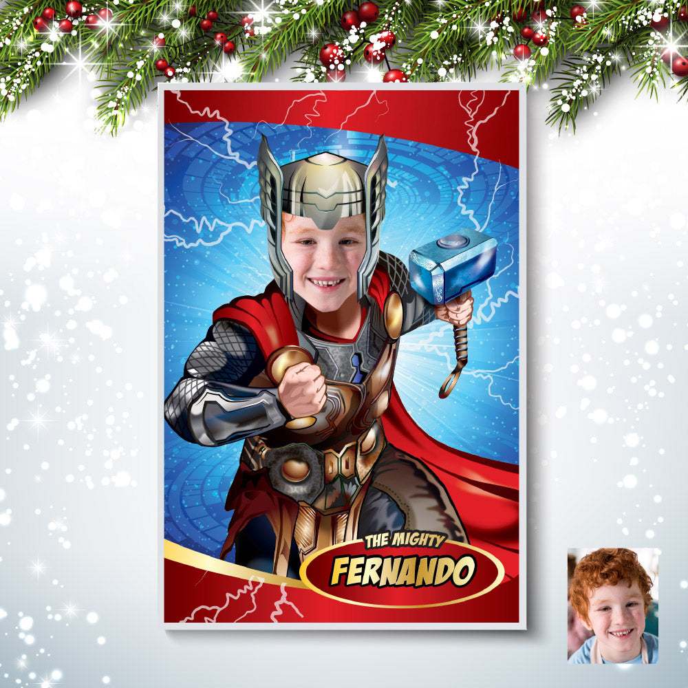 Thor Poster with your kid as his favorite Avenger, Printable Thor photo gifts. 530GF