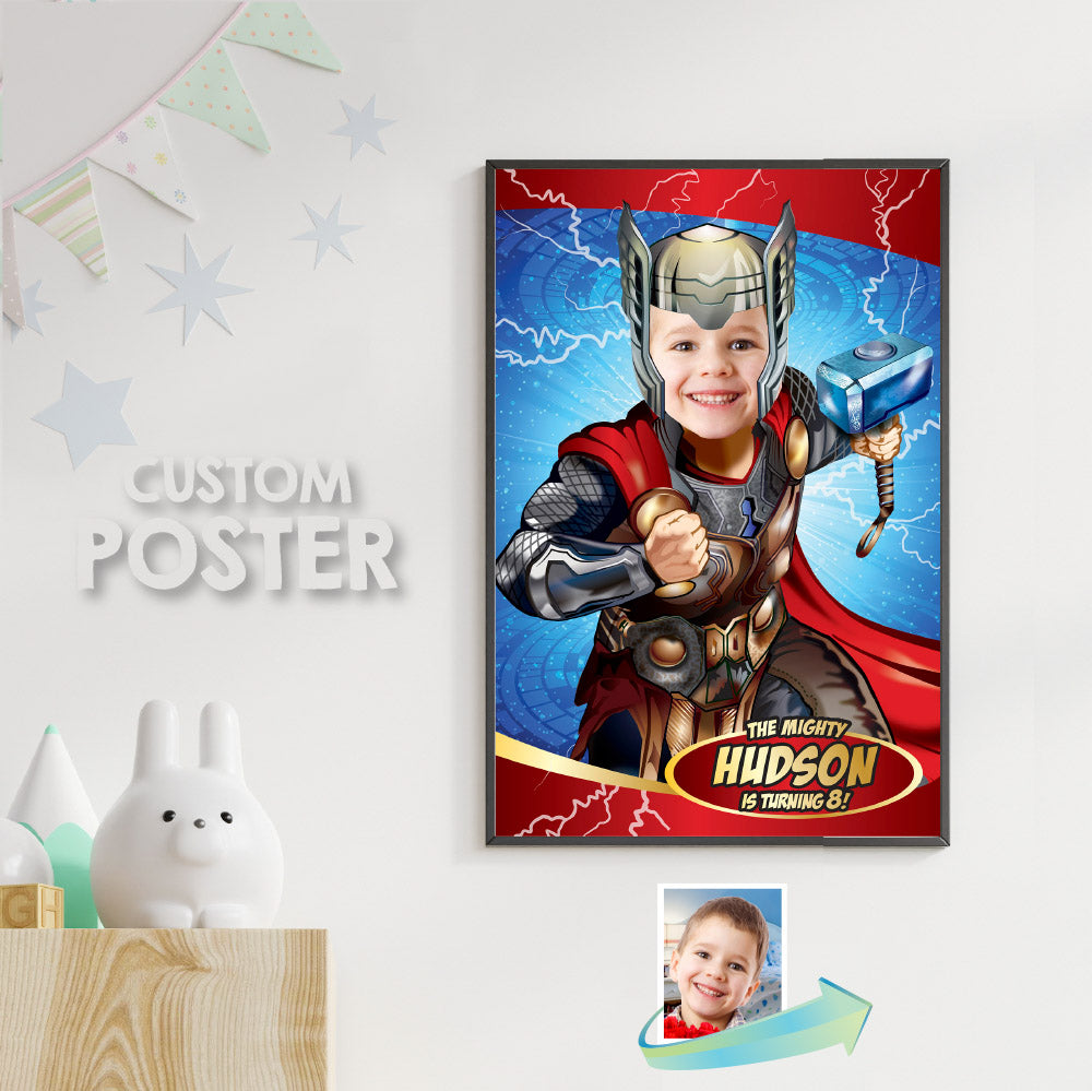 Custom Thor Poster with your kid as his favorite Avenger (Superheroes Room and Wall Decor). 530PG