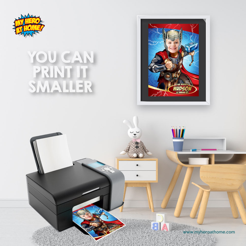 Custom Thor Poster with your kid as his favorite Avenger (Superheroes Room and Wall Decor). 530PG