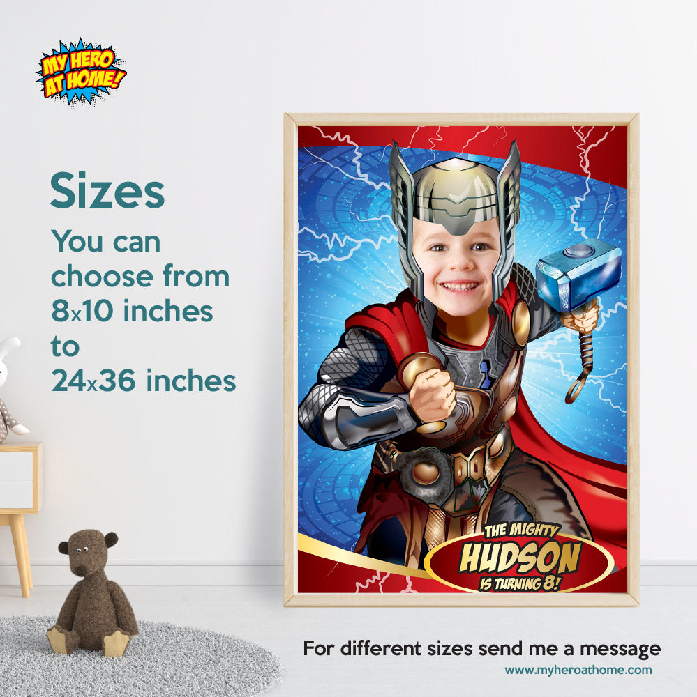 Custom Thor Poster with your kid as his favorite Avenger (Superheroes Room and Wall Decor). 530PG