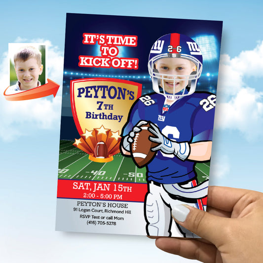New York Giants birthday party Invitation with your child as his favorite player, New York kids theme party. 531IN