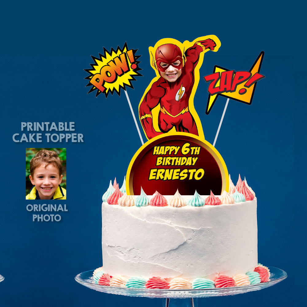 Flash Cake topper with your kid as the star, Flash printable cake topper, DIY Flash cake decoration. 149CT