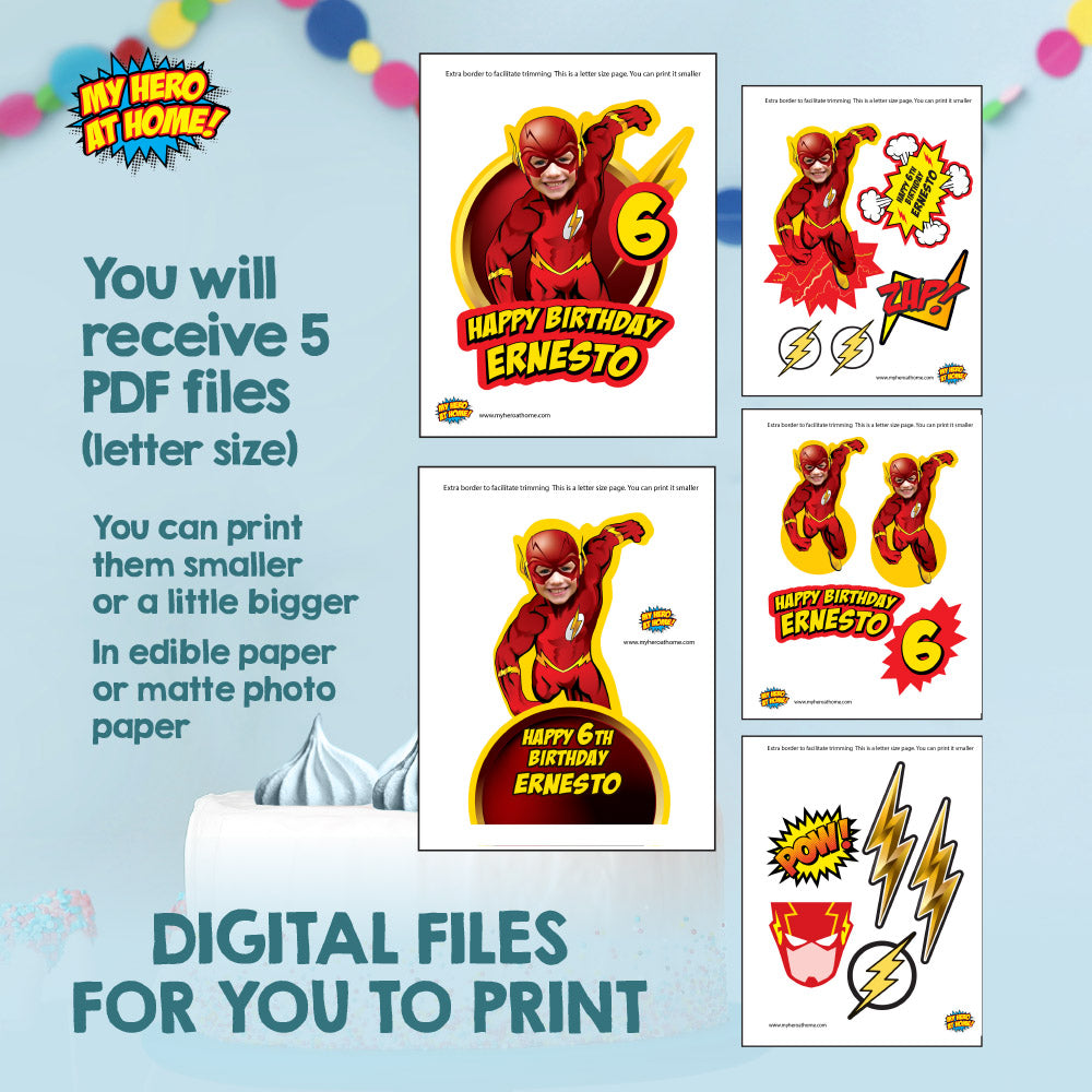 Flash Cake topper with your kid as the star, Flash printable cake topper, DIY Flash cake decoration. 149CT