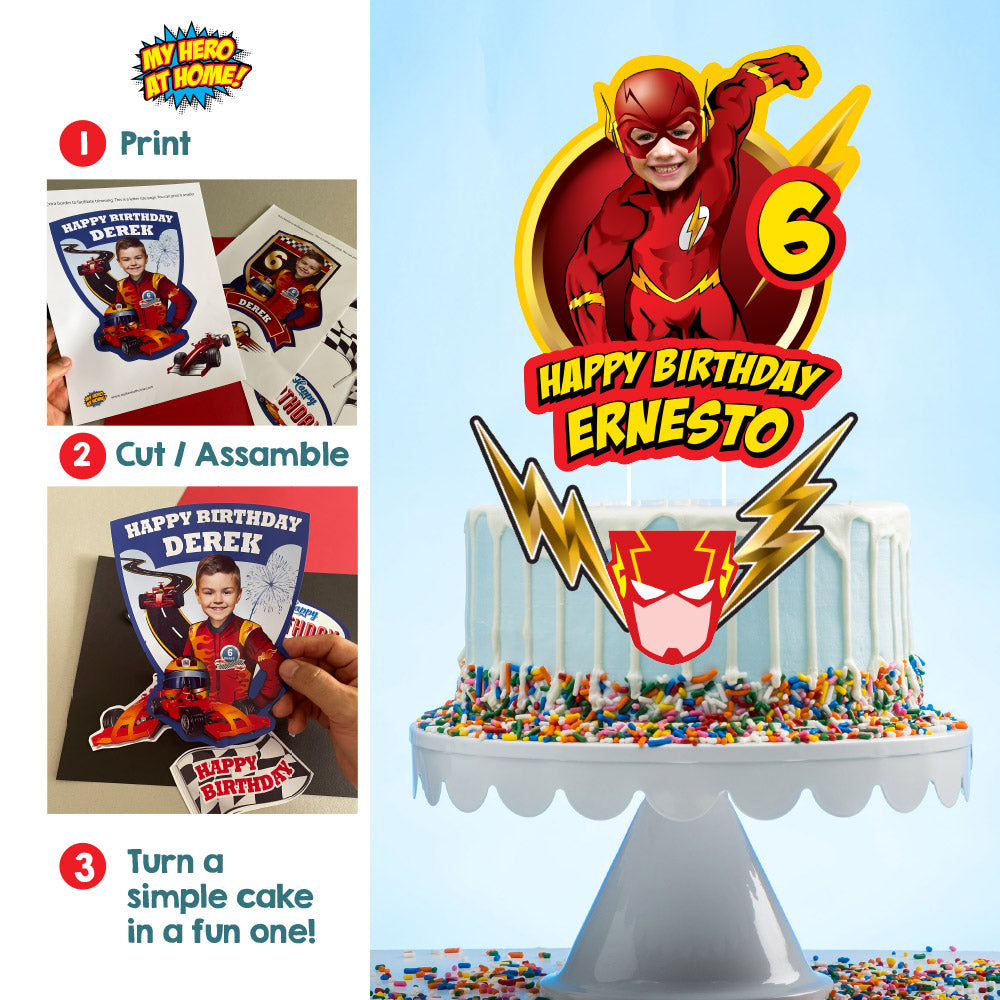 Flash Cake topper with your kid as the star, Flash printable cake topper, DIY Flash cake decoration. 149CT