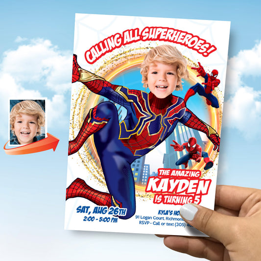 Custom Spiderverse Party Invitation Featuring Birthday Kid as Spiderman. 554IN